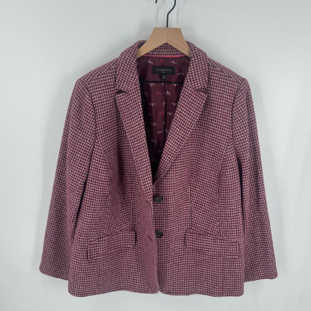 Talbots Pink Houndstooth Print Shetland Wool Two Button Blazer Jacket Size 16W - Picture 9 of 10